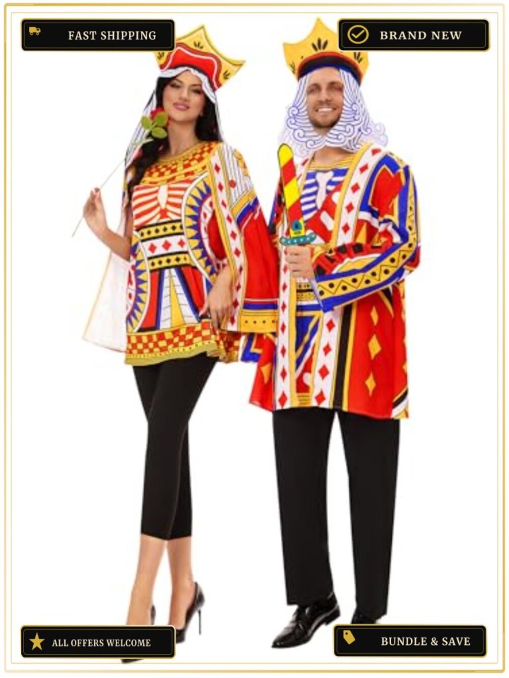 King Queen Couples Halloween Costume Polyester One Size Fits All Adult